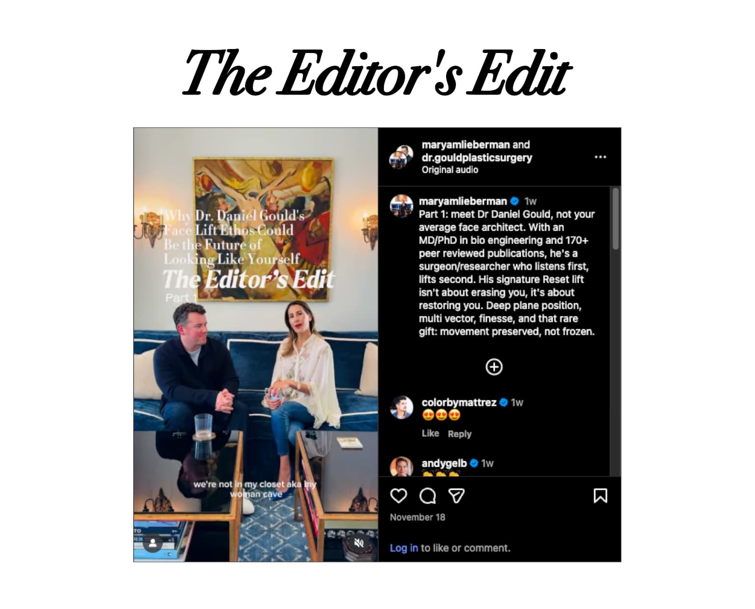 Dr. Gould's interview for Editor's Edit