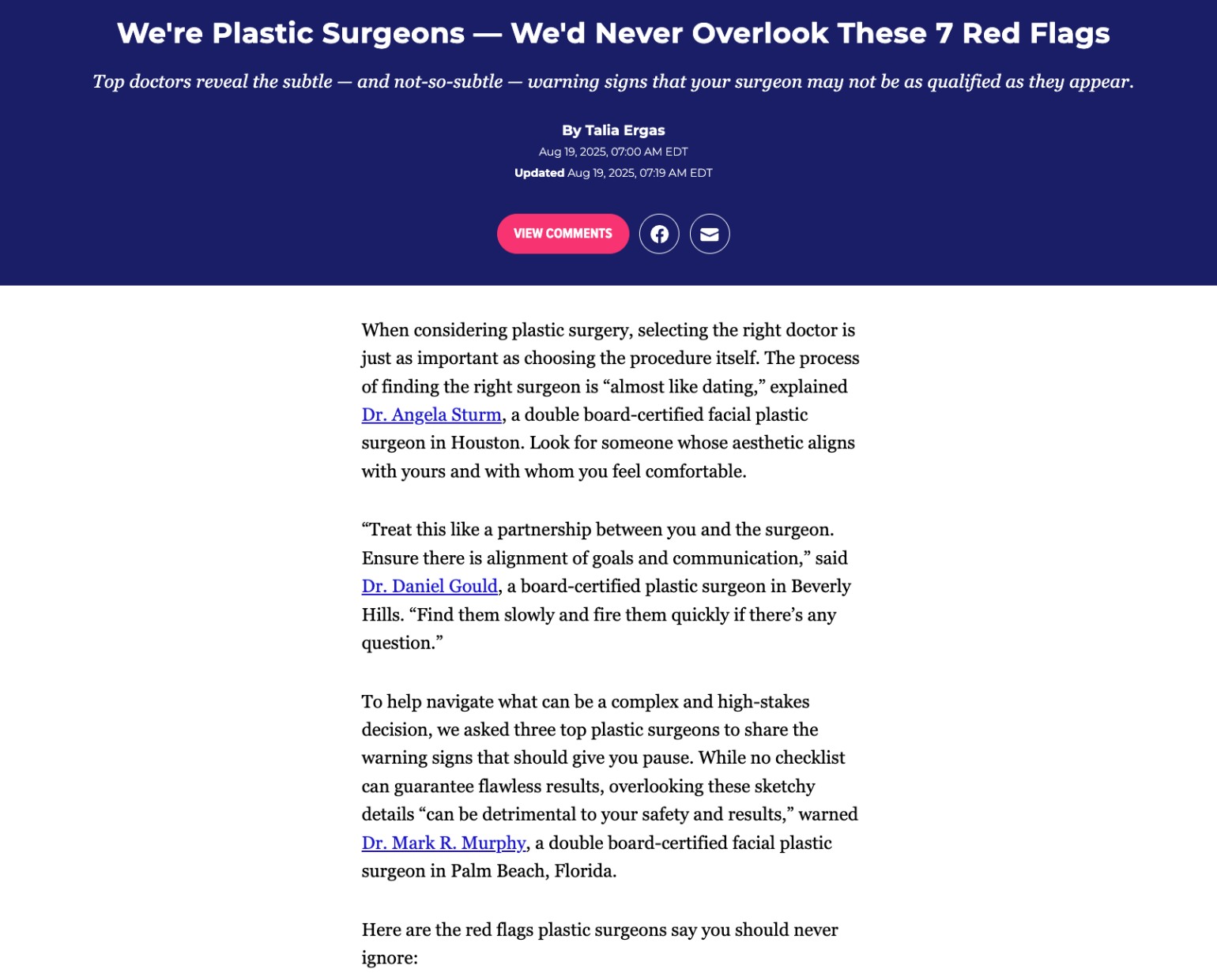 Plastic Surgery article